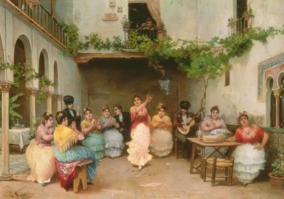 Gathering Around the Spanish Dancer in Seville by Jose Ruiz Blasco